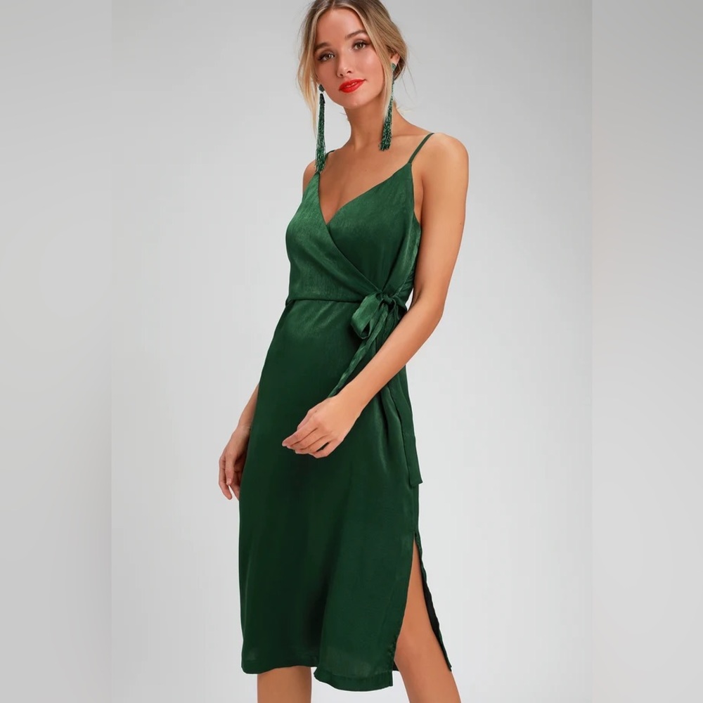Forest Green Midi Semi-Wrap Dress